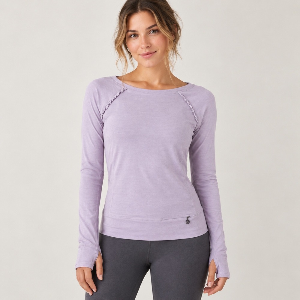Lululemon Long Sleeve Women 6 Lavender Ruffle Trim Mesh Vent Activewear Top